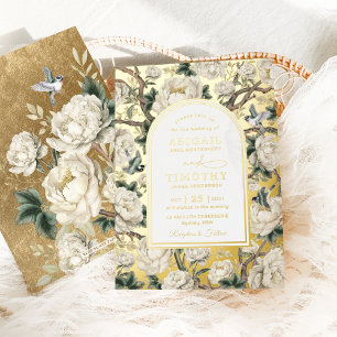Invitation En Aluminium Mariage de luxe chinoiserie fleurs oiseaux ivoire