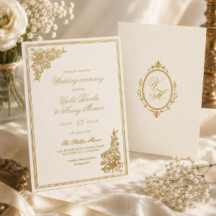 Invitation En Aluminium Mariage de Luxe Floral Romantique Régence Vintage