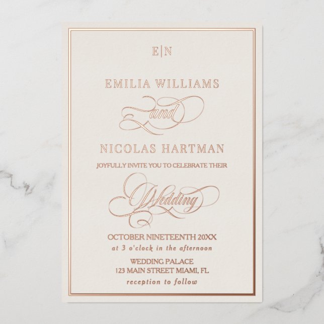 Invitation En Aluminium Mariage de monogramme Beige & Or Classique (Recto)