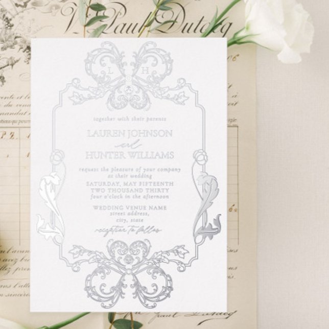 Invitation En Aluminium Mariage de monogramme d'art de la ligne florale d' (Créateur téléchargé)