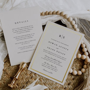 Invitation En Aluminium Mariage de monogramme de bordure noir et écru clas