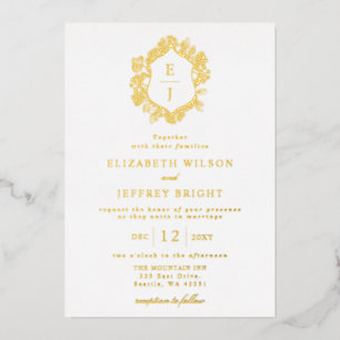 Invitation En Aluminium Mariage de monogramme Floral Crest