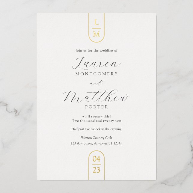 Invitation En Aluminium Mariage de monogramme simple or moderne (Recto)