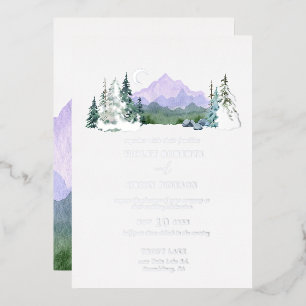 Invitation En Aluminium Mariage de montagne à l'aquarelle élégant argenté