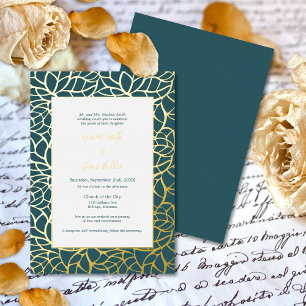 Invitation En Aluminium Mariage de Motif Abstrait de feuille bleu et or