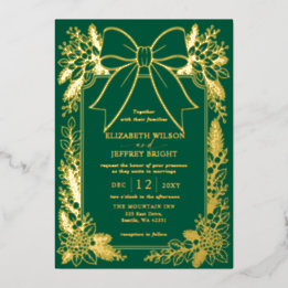 Invitation En Aluminium Mariage de Noël d'hiver floral Ruban Vert
