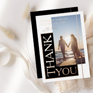 Invitation En Aluminium Mariage de photo noir blanc Merci Rose