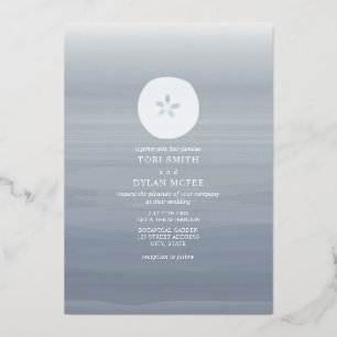 Invitation En Aluminium Mariage de plage à l'aquarelle en chambray Dollar