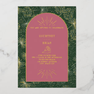 Invitation En Aluminium Mariage de plage aux feuilles de palmier roses et