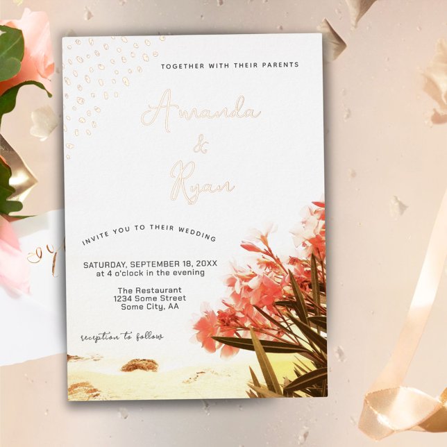 Invitation En Aluminium Mariage de plage aux fleurs d'oléandre orange (Créateur téléchargé)