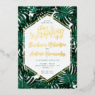 Invitation En Aluminium Mariage de plage Tropical Green Palm Feuille