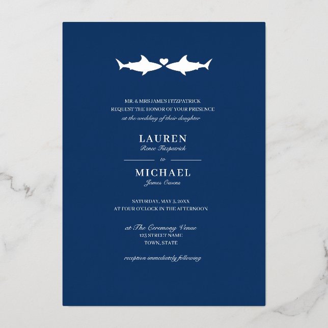 Invitation En Aluminium Mariage de requin argenté (Recto)