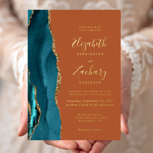 Invitation En Aluminium Mariage de rouille doré Turquoise moderne