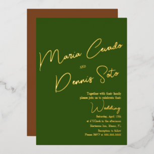 Invitation En Aluminium Mariage de script Brown vert botanique