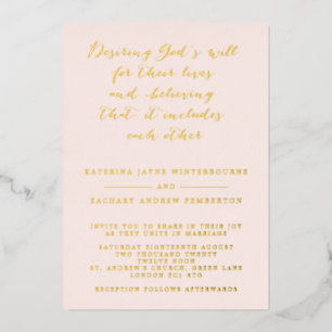 Invitation En Aluminium Mariage de script chrétien Blush & Gold