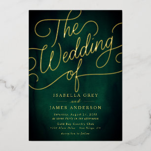 Invitation En Aluminium Mariage de script de calligraphie Emerald Gold