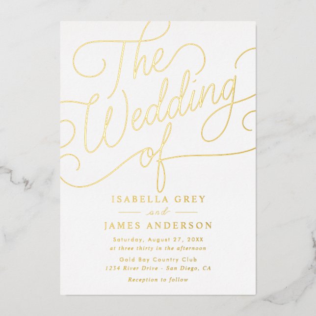 Invitation En Aluminium Mariage de script de calligraphie or (Recto)