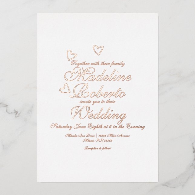 Invitation En Aluminium Mariage de script de coeur en pression (Recto)