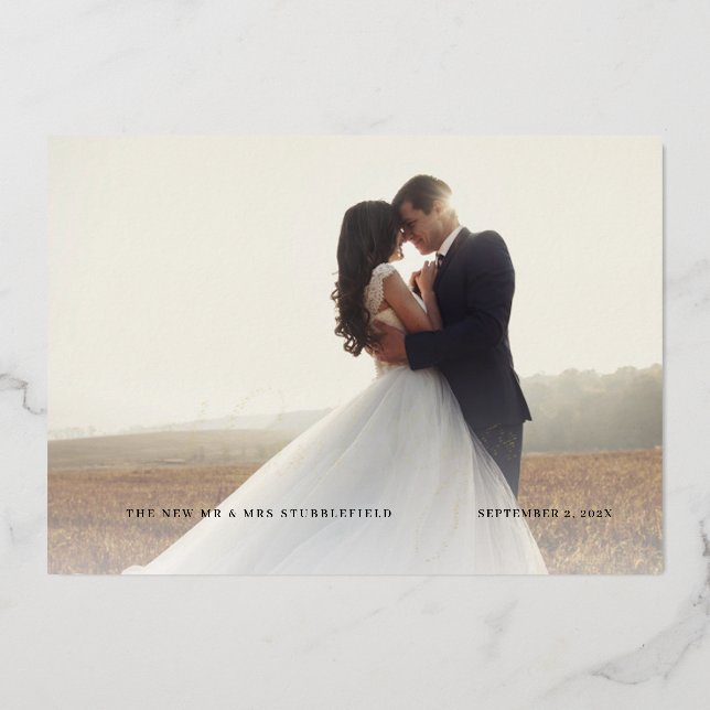 Invitation En Aluminium Mariage de script de photo Gold Foil (Recto)