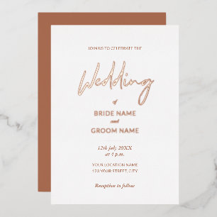 Invitation En Aluminium Mariage de script en terre cuite minimale
