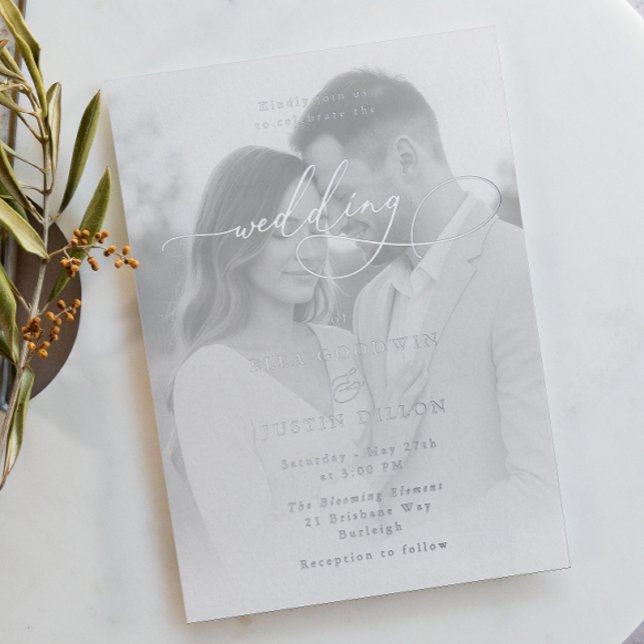 Invitation En Aluminium Mariage de script et de portrait Silver Foil (Créateur téléchargé)