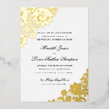 Mariage de script Gold Foil Lace Noir et Gold