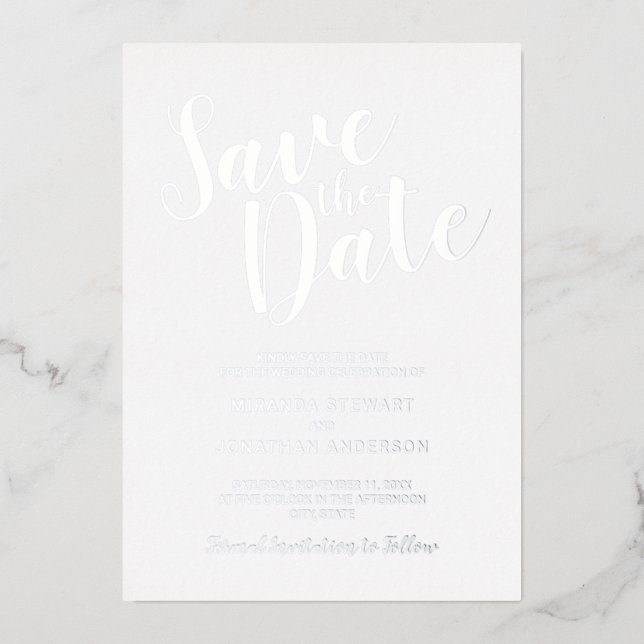 Invitation En Aluminium Mariage de script moderne Enregistrer la date Arge (Recto)