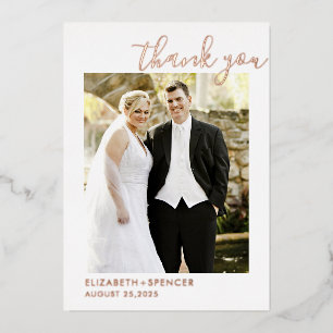 Invitation En Aluminium Mariage de script moderne Merci photo Rose or