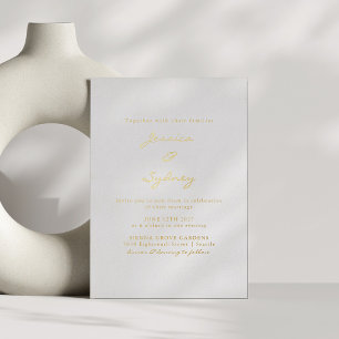 Invitation En Aluminium Mariage de script moderne minimaliste blanc et or