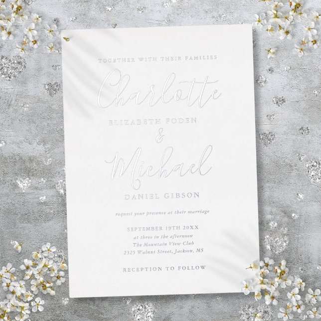 Invitation En Aluminium Mariage de script signature élégant Silver (Elegant Signature Script Wedding Silver Foil Invitation)