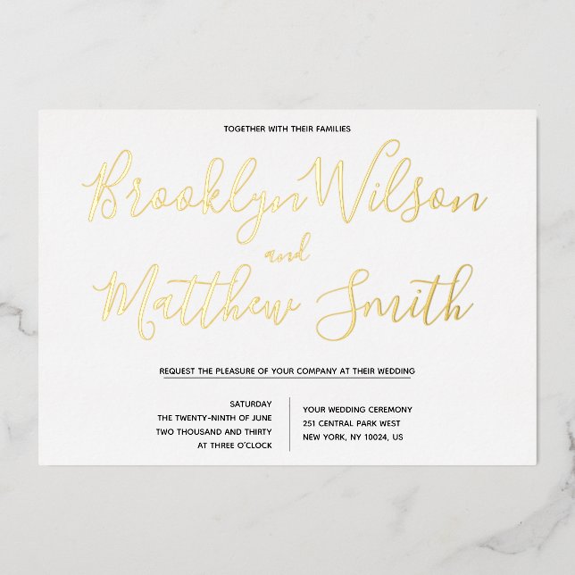 Invitation En Aluminium Mariage de script simple Real Gold (Recto)