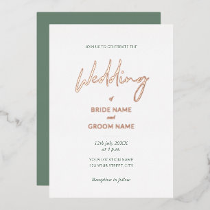 Invitation En Aluminium Mariage de script vert de taille minimale 