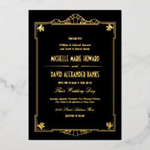 Invitation En Aluminium Mariage de style Art déco or