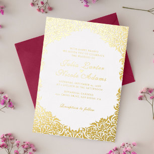 Invitation En Aluminium Mariage de style floral doré luxueux et fantaisist