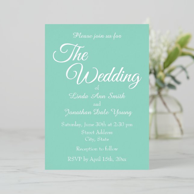 Invitation En Aluminium Mariage de style simple Seafoam (Debout devant)