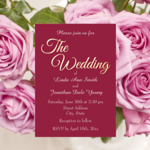 Invitation En Aluminium Mariage de style simple ton rouge vin