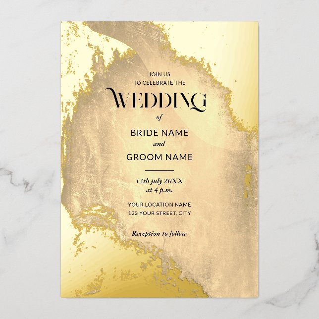 Invitation En Aluminium Mariage de texture Gold Grunge (Recto)