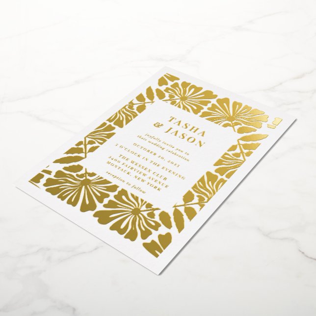 Invitation En Aluminium Mariage de trame de motif floral rétro (Rotation)