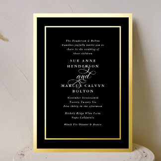 Invitation En Aluminium Mariage de trame or noir et blanc classique