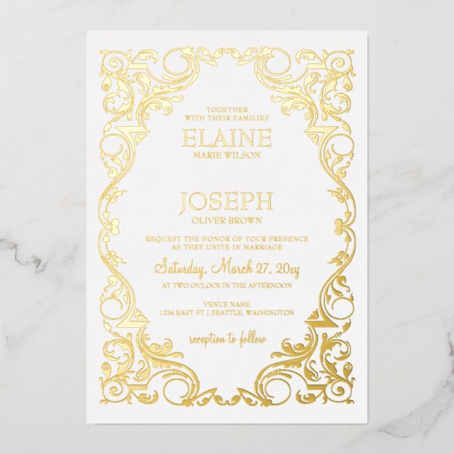 Invitation En Aluminium Mariage de trame Ornate rustique (Recto)