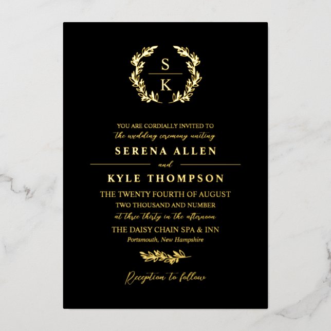 Invitation En Aluminium Mariage de typographie de monogramme de couronne d (Recto)