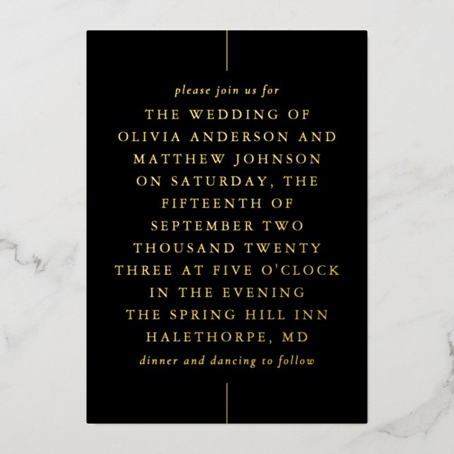 Invitation En Aluminium Mariage de typographie minimaliste moderne en or n (Recto)