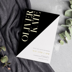 Invitation En Aluminium Mariage de typographie moderne Black & Gold