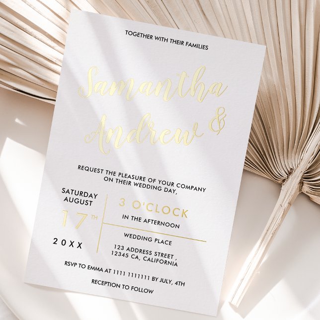 Invitation En Aluminium Mariage de typographie or moderne (Modern gold typography wedding foil invitation)