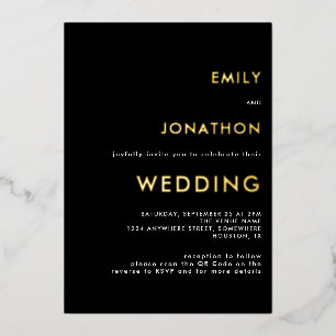 Invitation En Aluminium Mariage de typographie simple Black Gold Real