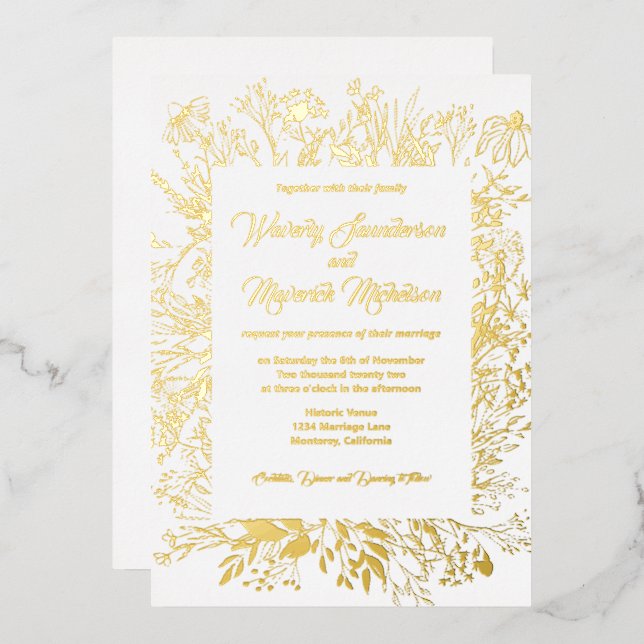 Invitation En Aluminium Mariage de verdure Fleur sauvage Gold Foil (Recto/Verso)