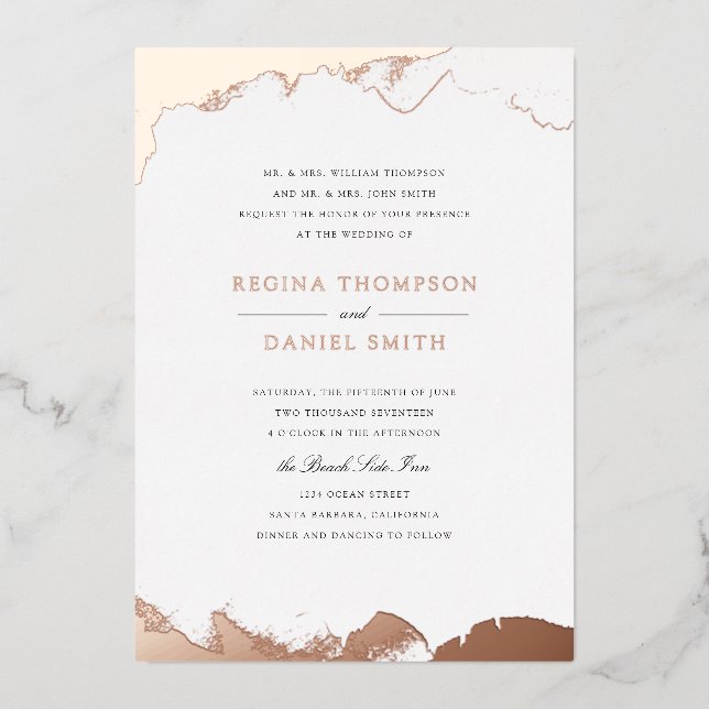 Invitation En Aluminium Mariage Debonair plongé dans l'or Rose (Recto)