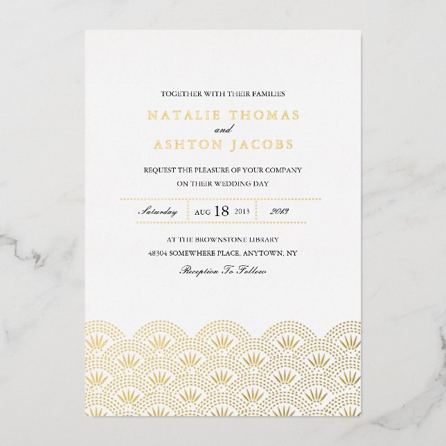 Invitation En Aluminium Mariage Deco Seigaiha Or (Recto)