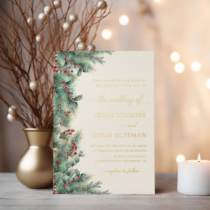 Invitation En Aluminium Mariage Décoration Florale Aquarelle Baies d'Hiver