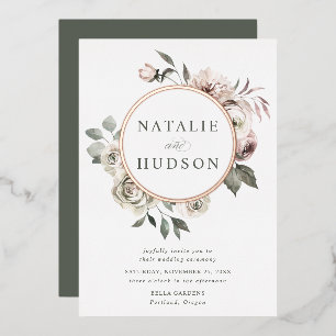 Invitation En Aluminium Mariage délicat à cadre floral hivernal